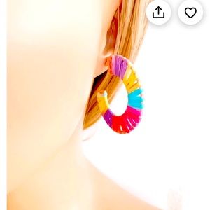 Raffia rainbow open hoop earrings